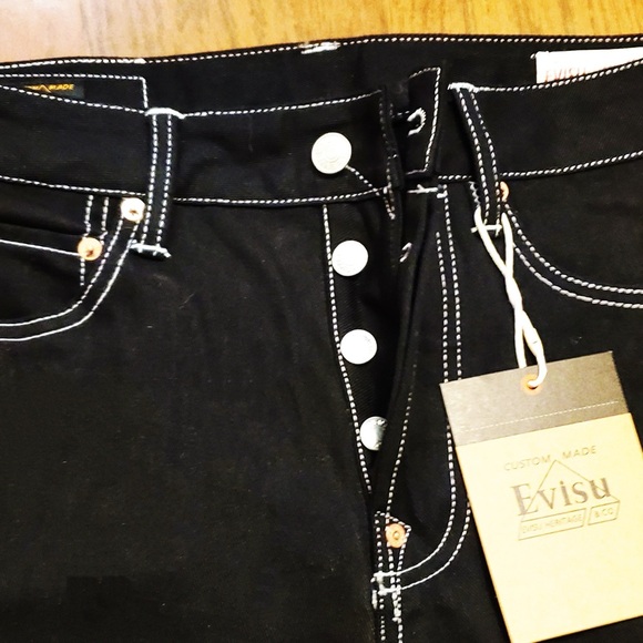 Evisu Black White Multi-Pocket Tapered Embroidered Denim Jeans NWT w Bag - Picture 10 of 15